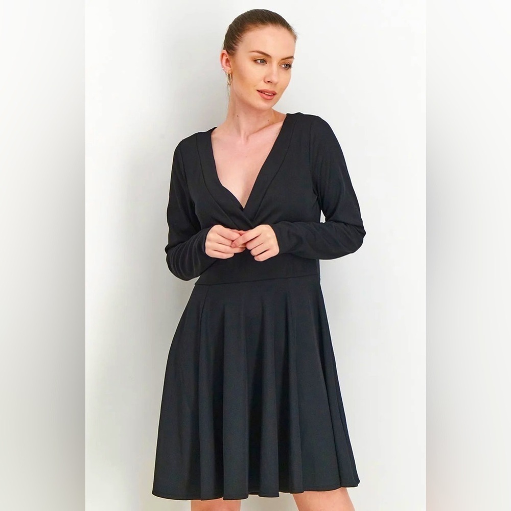 NWOT‎ GUESS Women’s Long Sleeve Textured Fit Flare Relaxed Dress Black Small S